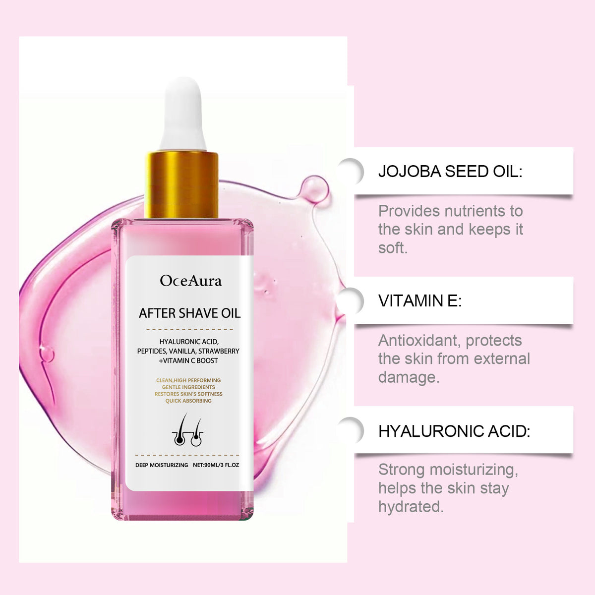 Strawberry-flavored hair removal and shaving care essential oil